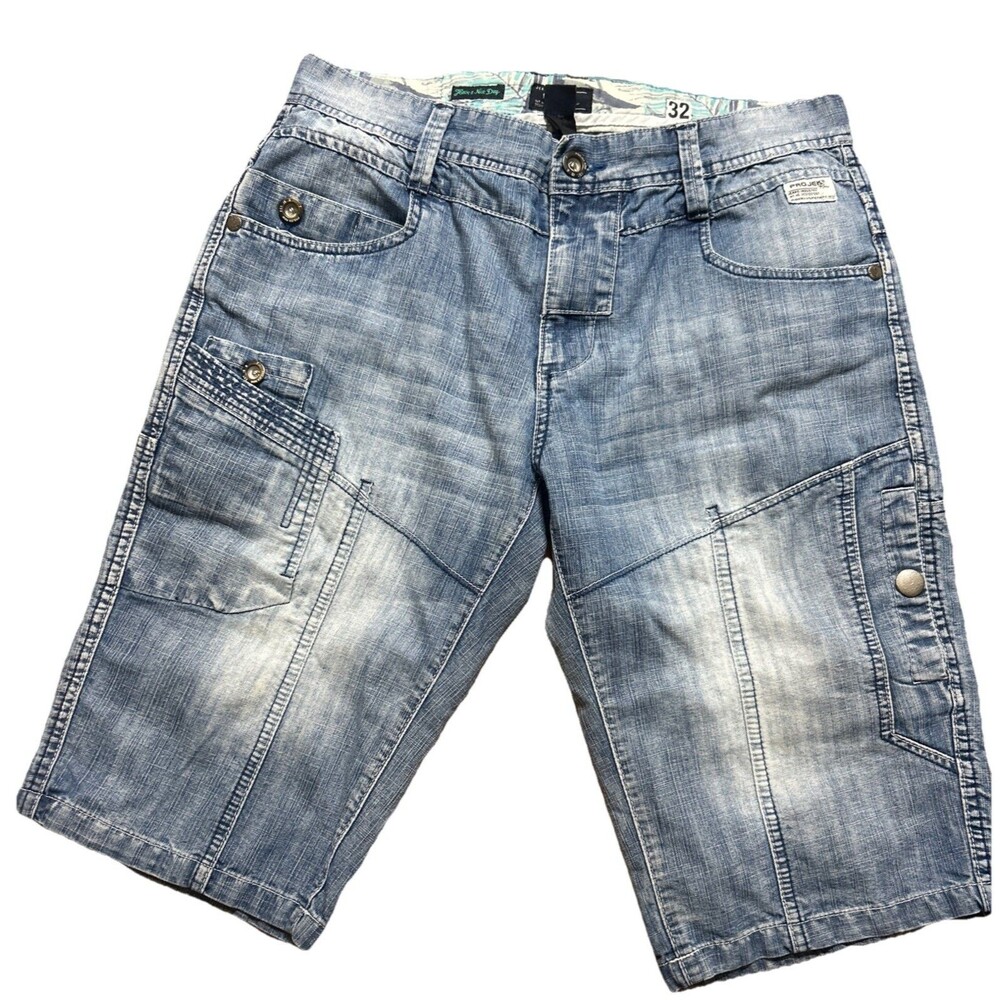 Projek Raw Men Size 32 Cargo Shorts Denim Jeans Light Wash Summer City Y2K